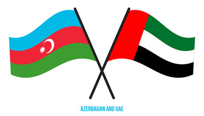 Azerbaijan and UAE Flags Crossed And Waving Flat Style. Official Proportion. Correct Colors.