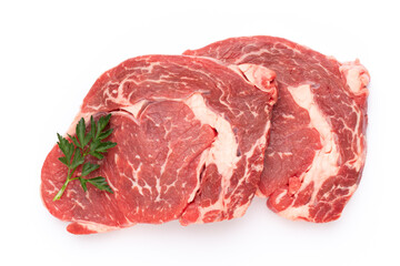 Fresh raw bio  beef steak isolated on white background.