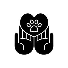 Animal friendly black glyph icon. Veterinary care for dogs and cats. Pet health and protection. Cruelty free label. Animal welfare. Silhouette symbol on white space. Vector isolated illustration