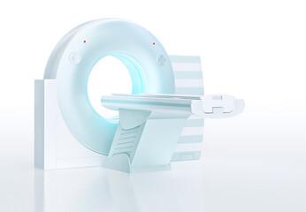Computed axial tomography CAT scanner: imaging scan device in hospital. CT scan mashine, modern clinic high technology diagnostic, x-ray, cat, mri magnetic resonance medical equipment 3d illustration - obrazy, fototapety, plakaty