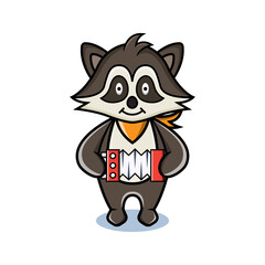 cartoon animal cute raccoon holding a accordion