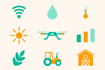 Smart farming icon vector digital agricultural technology set