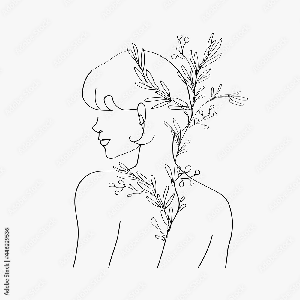 Wall mural Aesthetic woman’s body vector line art minimal grayscale drawings