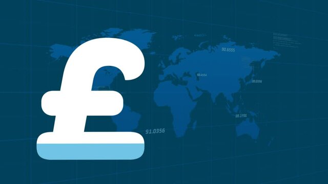 Animation of british pound sign over financial data processing
