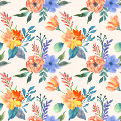 Tropical summer floral watercolor samples pattern