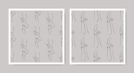 Ballet one line seamless patterns. Contouring silhouette leg and hands of prima ballerina wallpaper.