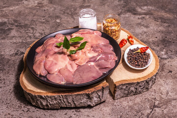Raw chicken liver with spice set ready for cooking