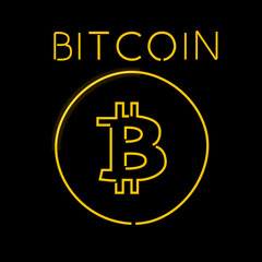Bitcoin glowing neon sign illustration