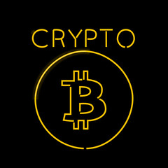 Bitcoin crypto glowing neon sign illustration