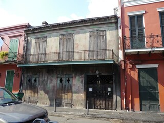 Front of old buildings at the French Quarter in New Orleans.