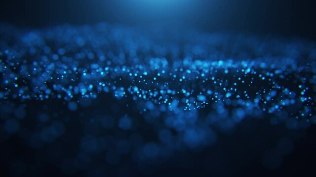 Abstract cyber technology backgrond of shining particles. Digital signature with wave particles, sparkle. Data flow concept, transfering data. Seamless Loopable 3D. 4K animation