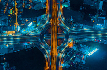 Aerial top view of Expressway in bangkok, Road traffic an important infrastructure in Thailand