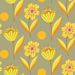 Floral yellow summer seamless pattern