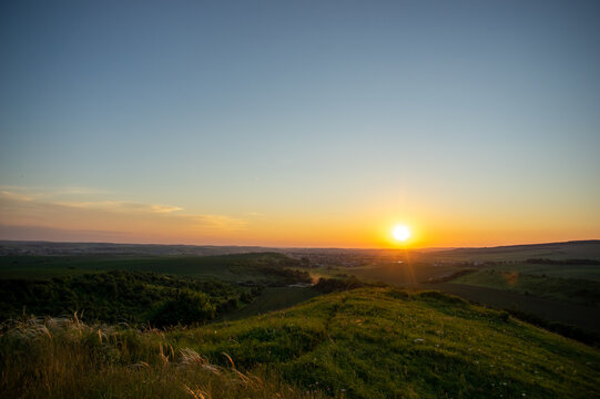 Beautiful summer landscape, sunrise in the countryside