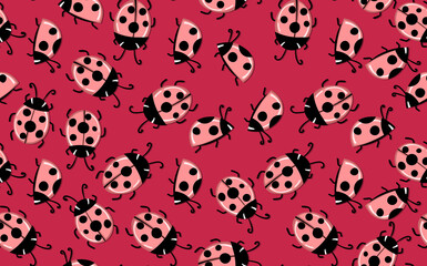 Fashion animal seamless pattern with colorful ladybird on color background. Cute holiday illustration with ladybags for baby. Design for invitation, poster, card, fabric, textile