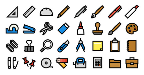 Obraz premium Stationery Icon Set (Bold outline Color version)