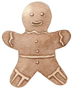 Watercolor sweet christmas gingerbread man.