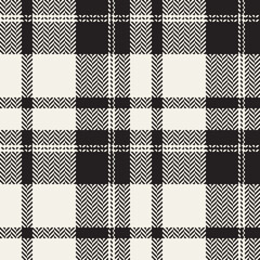 Black white plaid pattern for autumn winter. Seamless herringbone textured monochrome tartan check plaid vector for flannel shirt, skirt, other modern fashion fabric design.