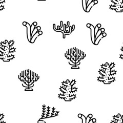 Coral Sea Aquatic Reef Vector Seamless Pattern Thin Line Illustration