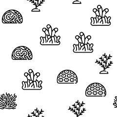 Coral Sea Aquatic Reef Vector Seamless Pattern Thin Line Illustration