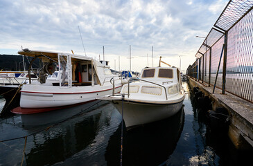 Fototapeta premium Marina harbour with beautiful white yachts in Split, Croatia.