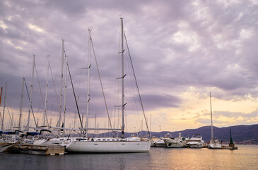 Fototapeta na wymiar Marina harbour with beautiful white yachts in Split, Croatia.