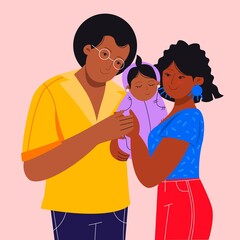 Flat Hand Drawn Black Family With Baby_2