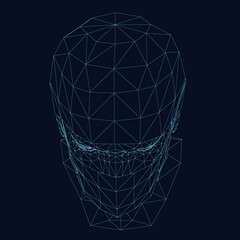 Wireframe of a human head in a protective mask. 3D. Vector illustration.