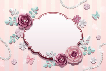 Romantic Paper Flowers With Pearl Background 3D Illustration