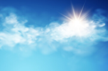 Naklejka na ściany i meble Realistic Sky Template With Transparent Cloud Sun Ray