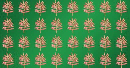 Composition of rows of pink flowers on green background