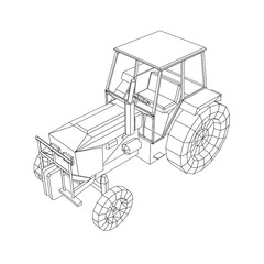 Tractor contour from black lines on a white background. Isometric view. Vector illustration