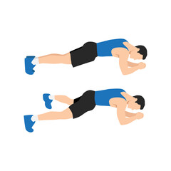 Man doing Plank jacks. Extended leg exercise. Flat vector illustration isolated on white background