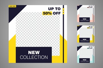 New set of editable minimal banner templates. Suitable for social media posts and web or internet ads. Vector illustration with photo college.