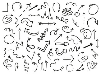 Infographic elements on isolation background. Collection of arrows. Highlighters for design. Hand drawn simple arrow. Line art. Set of different signs. Abstract arrows. Doodles for work. Art creation