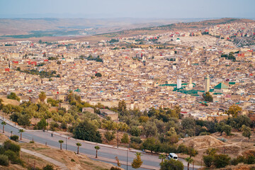 View of Fez City from the viewpoint. Fes el Bali Medina, Morocco, Africa