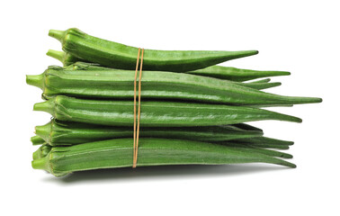 Fresh young okra isolated on white background