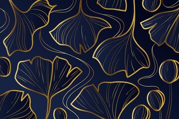 Gradient Golden Linear Background With Ginkgo Biloba Leaves