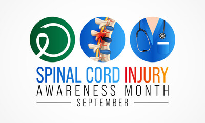 Spinal Cord injury awareness month is observed every year in September, individuals with SCI often overcome the challenges of their condition and go on to lead normal, happy lives. Vector illustration
