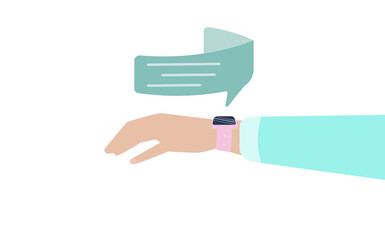 Hand with smart watch and message over the watch, technology