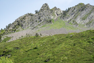 Meadows, lakes, rivers, woods  and mountains  in the Aragonese Pyrenees bordering the French border