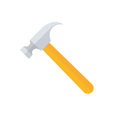 Hammer flat icon. Yellow hummer symbol. Work repair tool. Vector illustration isolated on white.