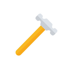 Hammer flat icon. Yellow hummer symbol. Work repair tool. Vector illustration isolated on white.