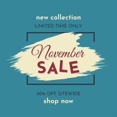 November Sale Poster on a Blue Background. Autumn Special Offer. Limited Time Only