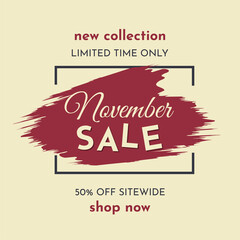 November Sale Poster on a Light Yellow Background. Autumn Special Offer. Limited Time Only