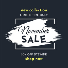 November Sale Poster on a Dark Background. Autumn Special Offer. Limited Time Only