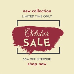 October Sale Poster on a Light Yellow Background. Autumn Special Offer. Limited Time Only