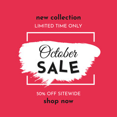 October Sale Poster on a Bright Red Background. Autumn Special Offer. Limited Time Only