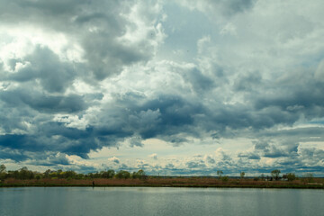 storm clouds over the lake, spring