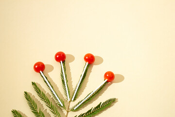 Fototapeta na wymiar Palm tree with cherry potato lollipops.